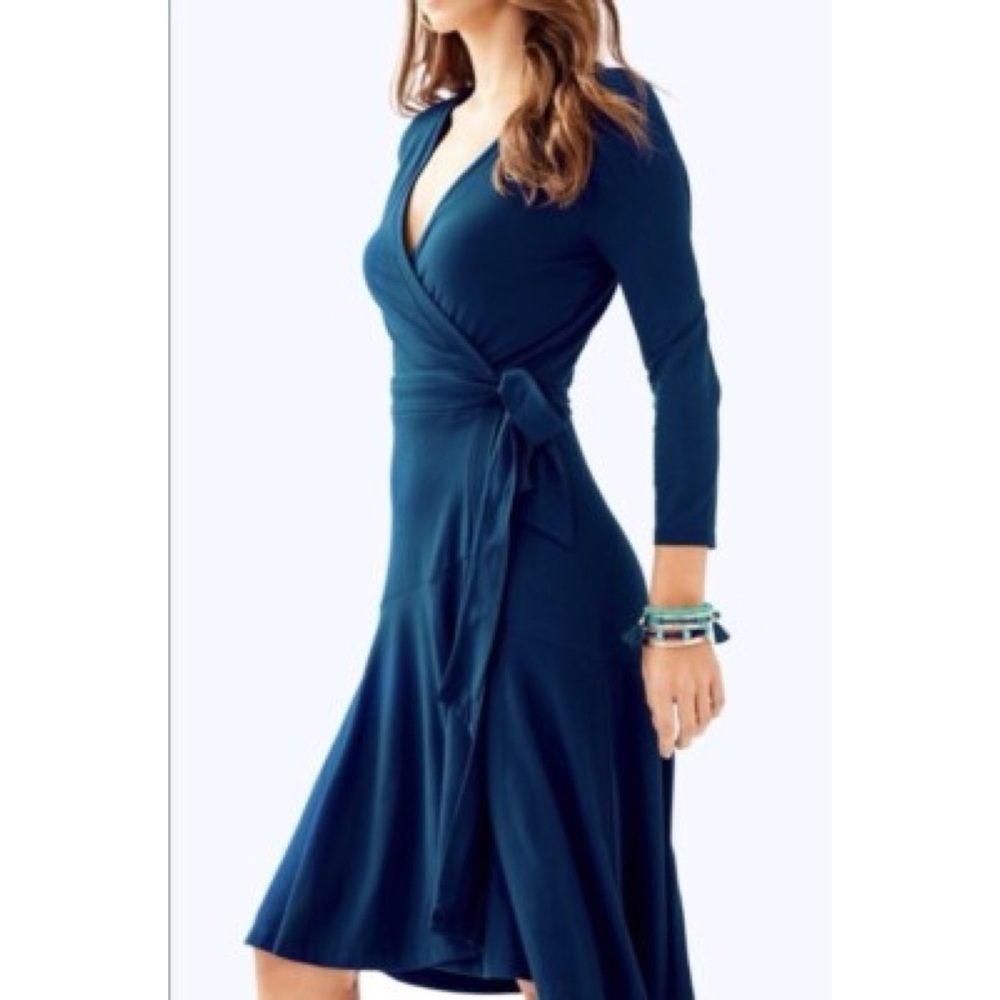 Lilly Pulitzer Navy Blue Long Sleeve Wrap Dress Deep V Neckline NWT-Small